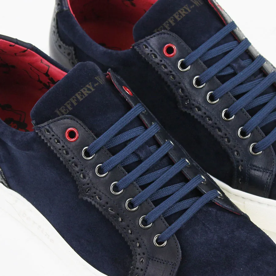 Jeffery West - Apolo Velour Leather Trainers in Navy