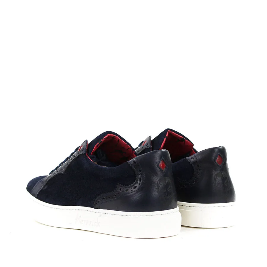 Jeffery West - Apolo Velour Leather Trainers in Navy