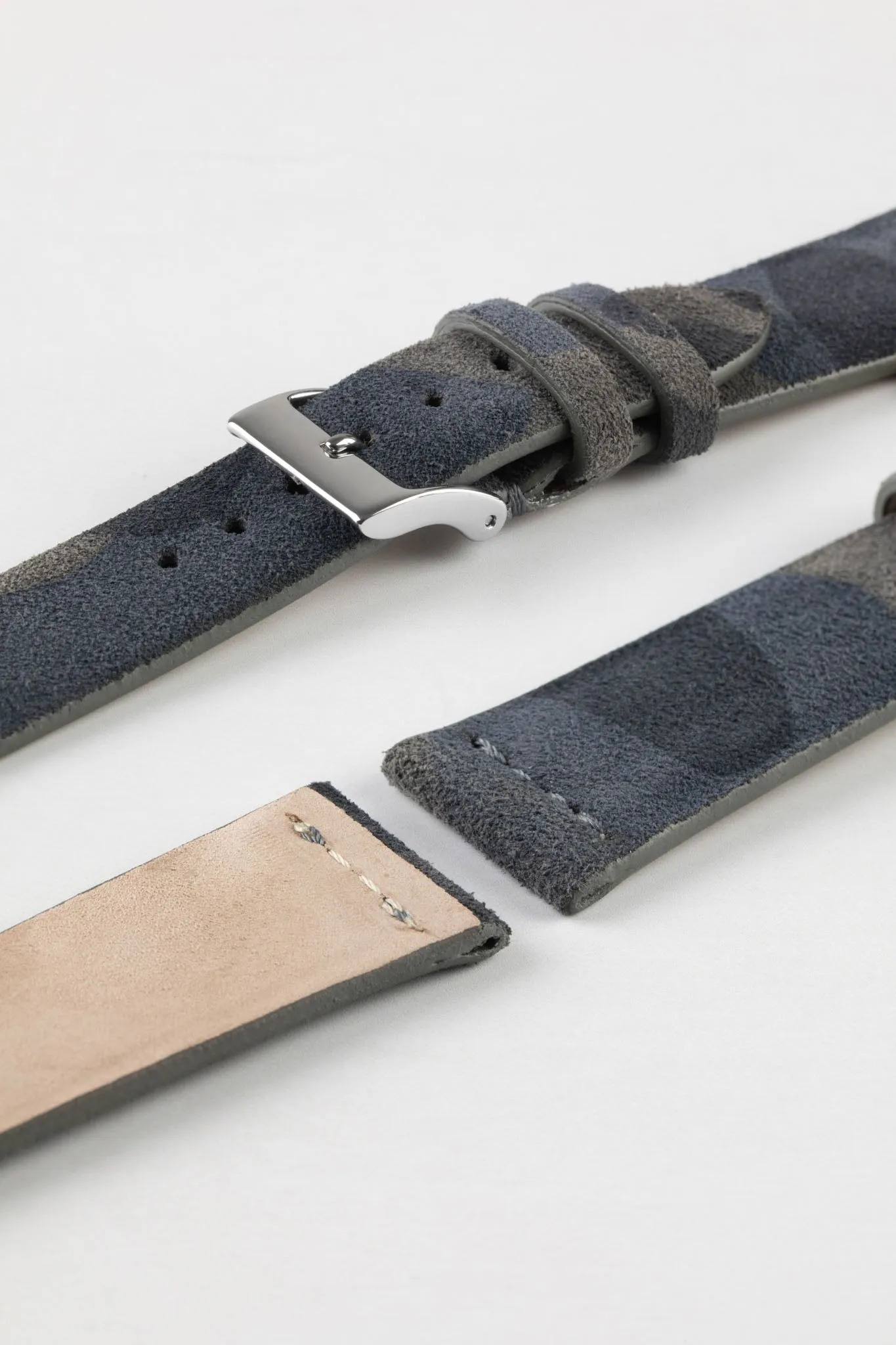 JPM Italian Suede Leather Watch Strap in BLUE CAMOUFLAGE