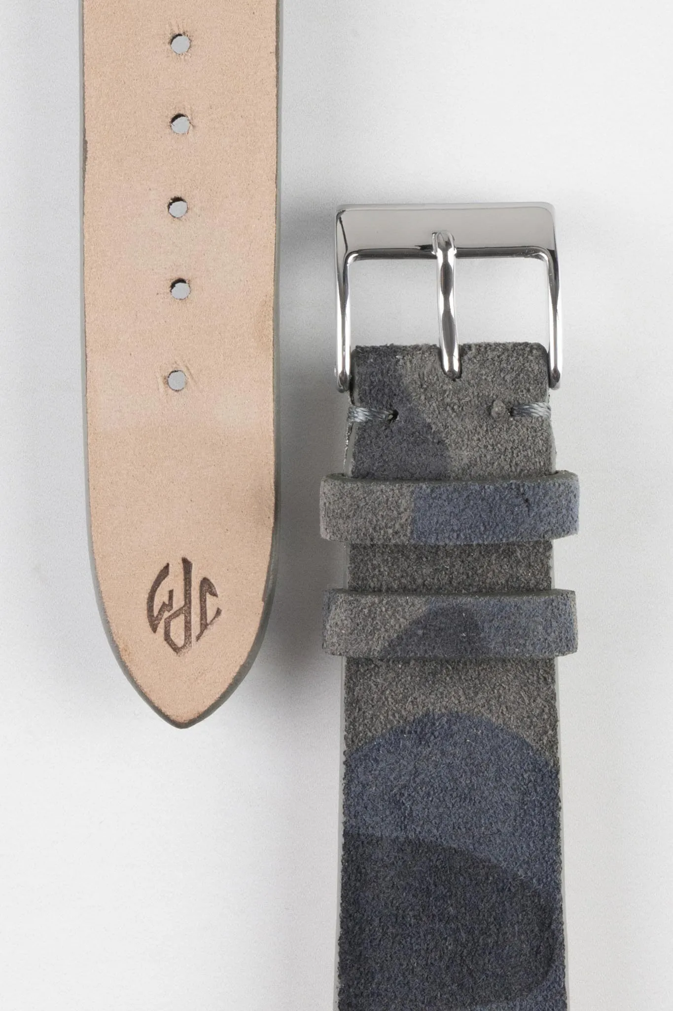JPM Italian Suede Leather Watch Strap in BLUE CAMOUFLAGE