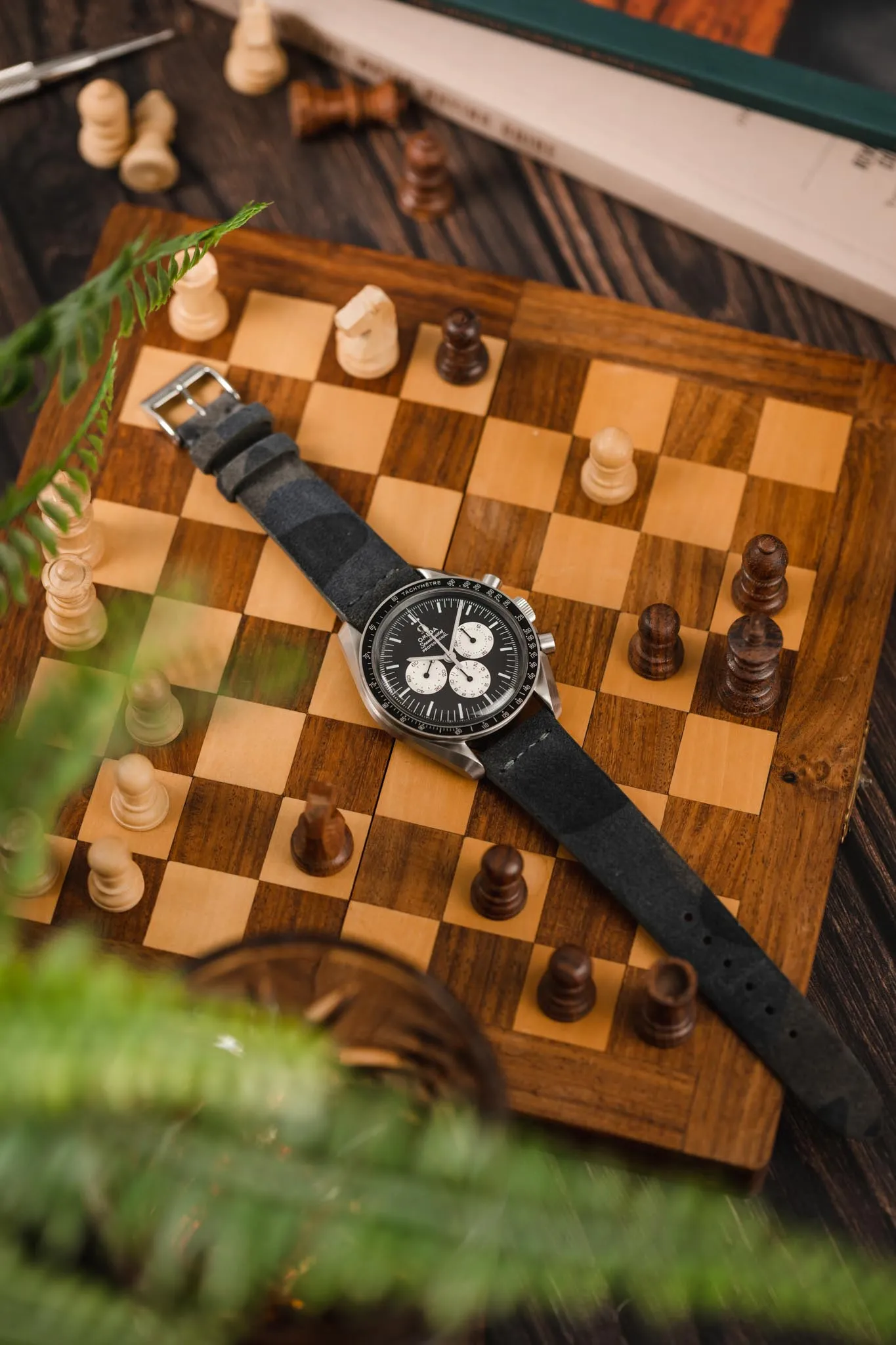 JPM Italian Suede Leather Watch Strap in BLUE CAMOUFLAGE