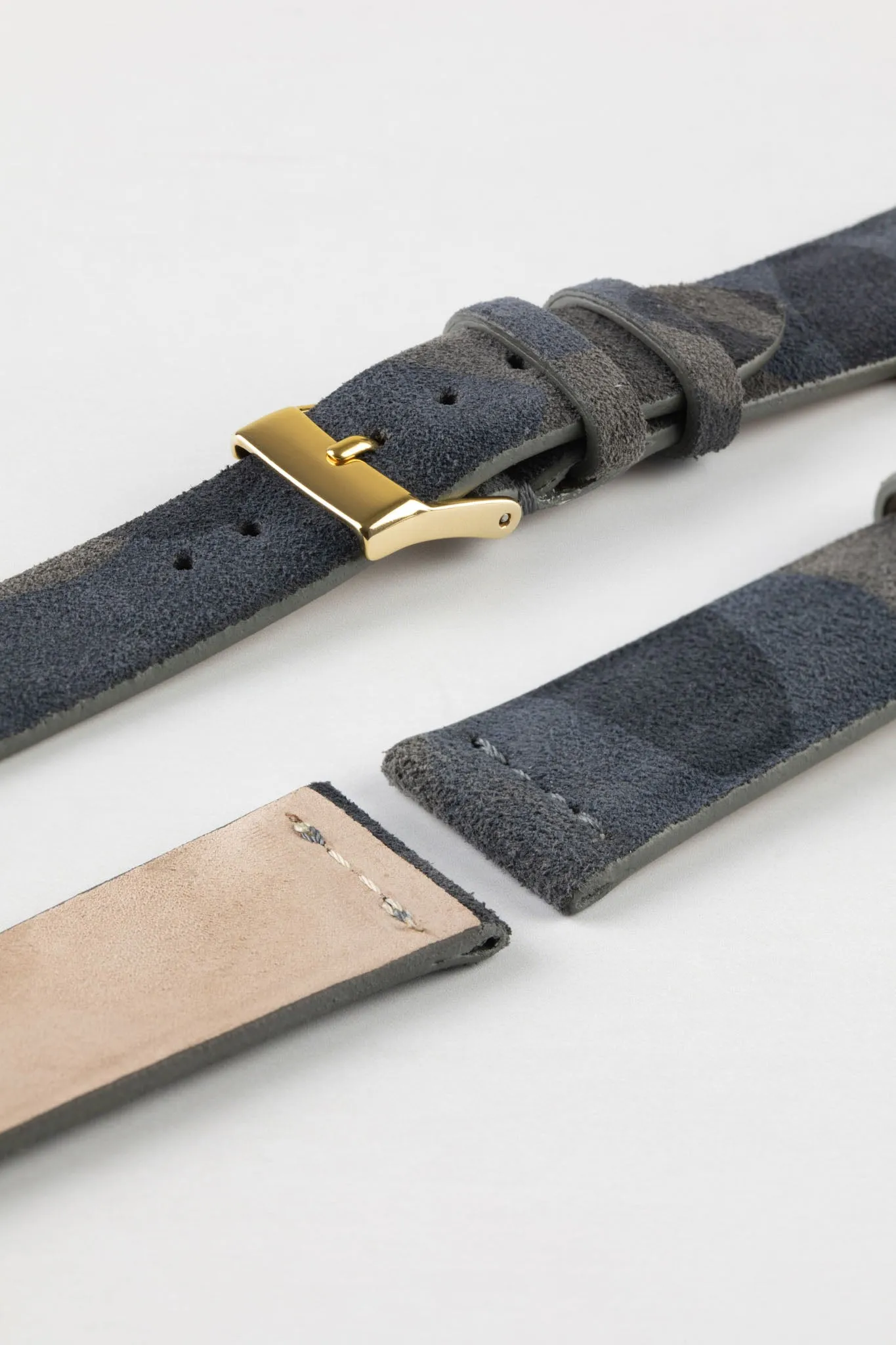 JPM Italian Suede Leather Watch Strap in BLUE CAMOUFLAGE