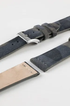 JPM Italian Suede Leather Watch Strap in BLUE CAMOUFLAGE
