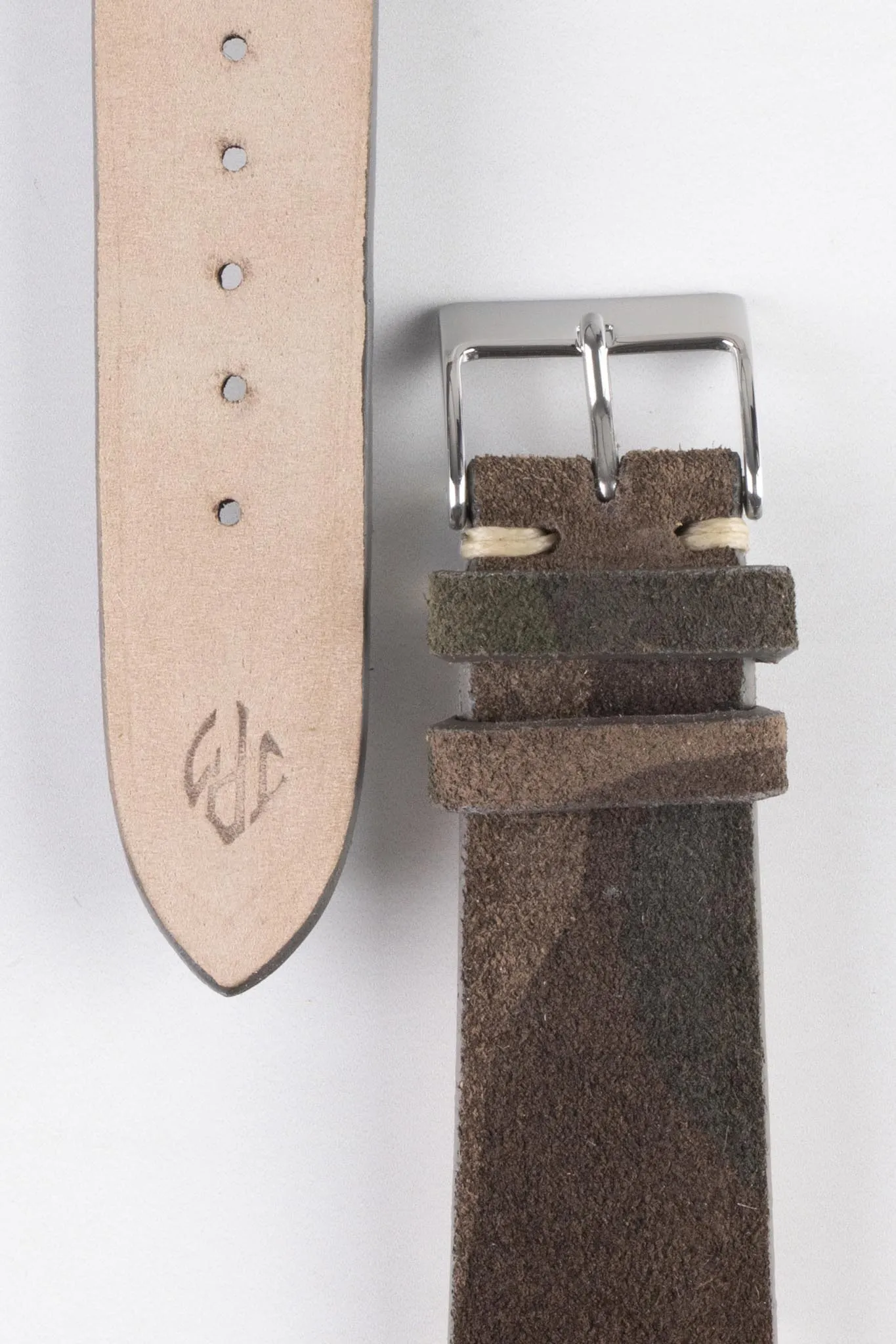 JPM Italian Vintage Suede Leather Watch Strap in BROWN CAMOUFLAGE