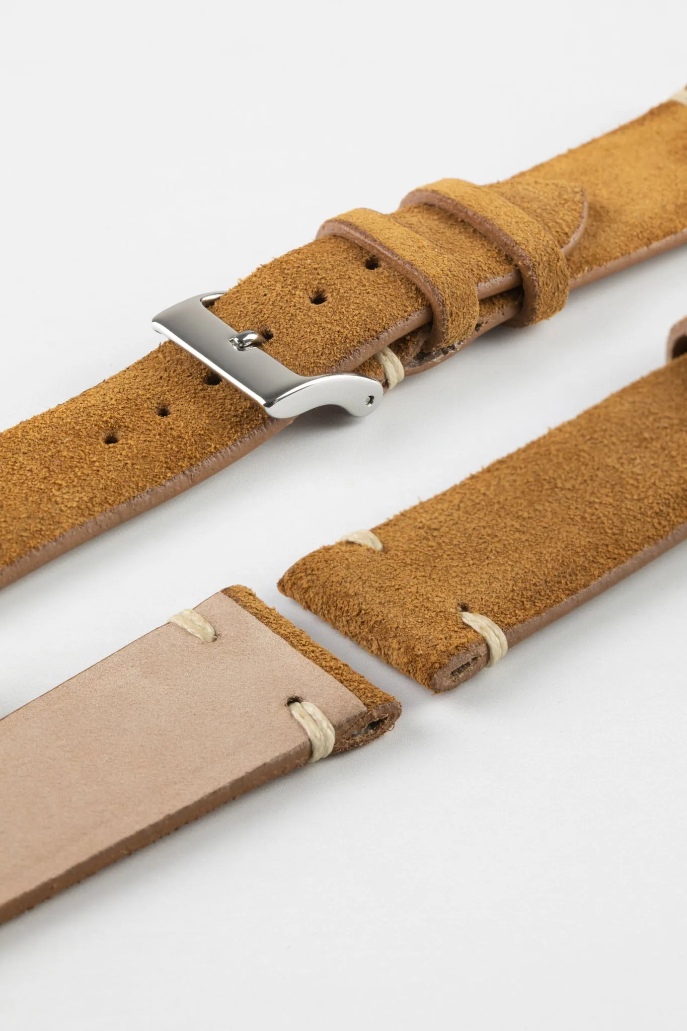 JPM Italian Vintage Suede Leather Watch Strap in GOLD BROWN