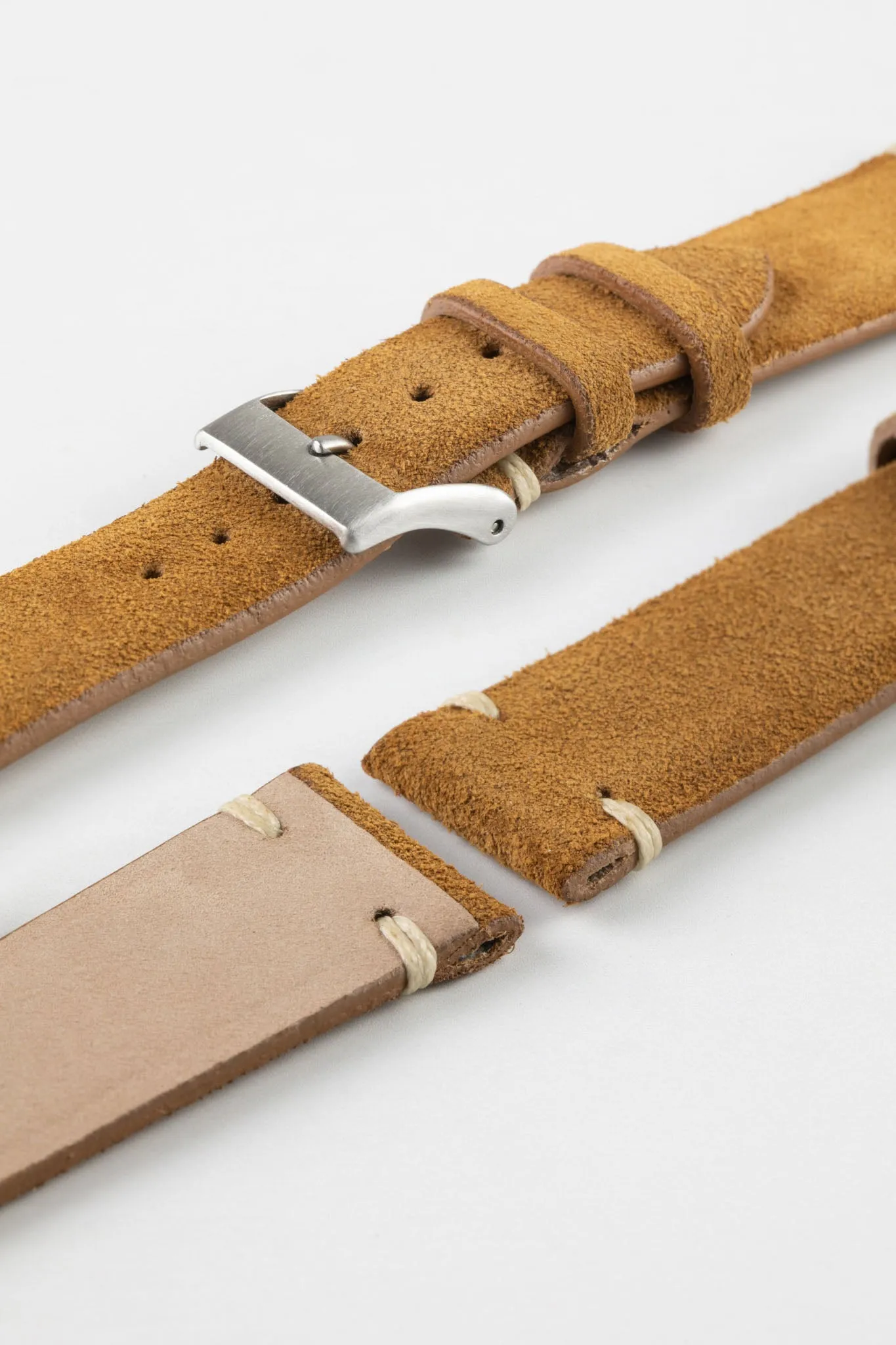 JPM Italian Vintage Suede Leather Watch Strap in GOLD BROWN
