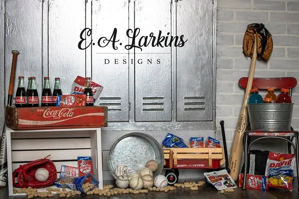 Kate Baseball Storage Room Sports Children Backdrop for Photography Designed by Erin Larkins