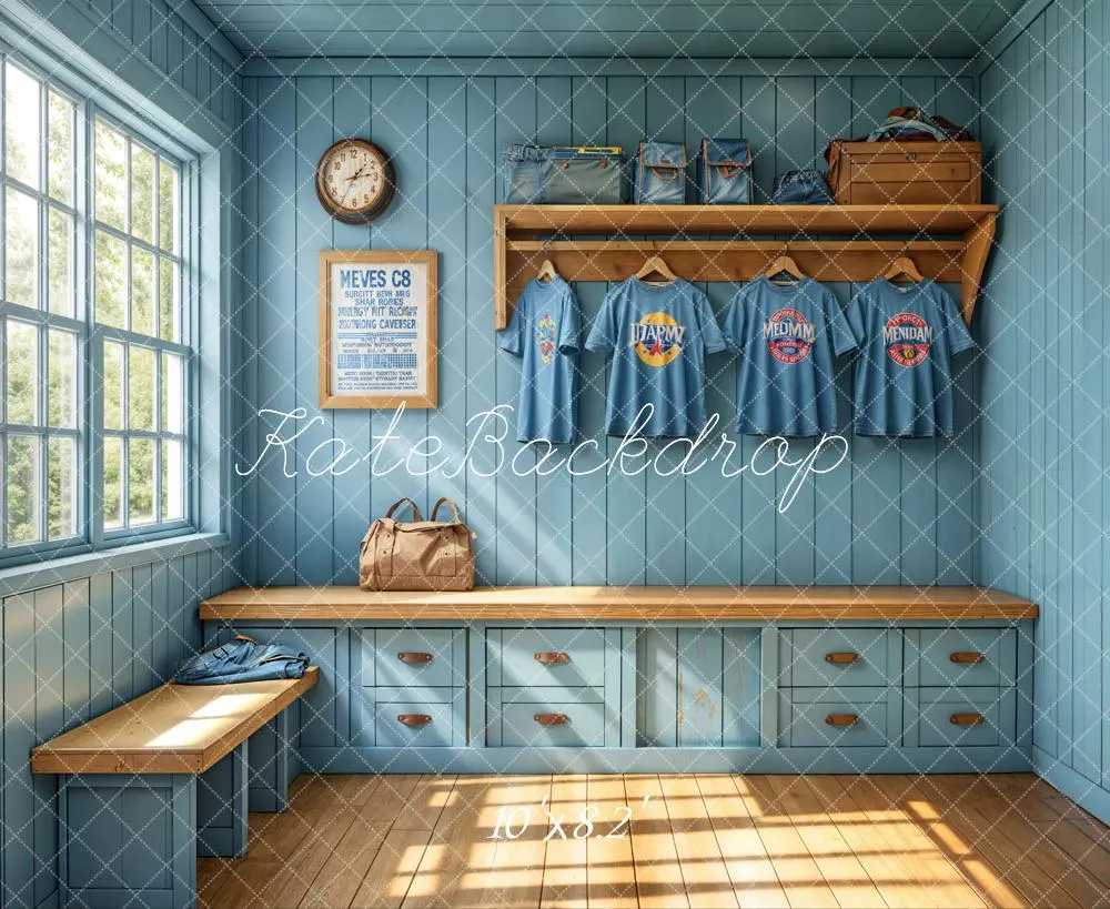 Kate Sports Locker Room Window Blue Wall Backdrop Designed by Emetselch