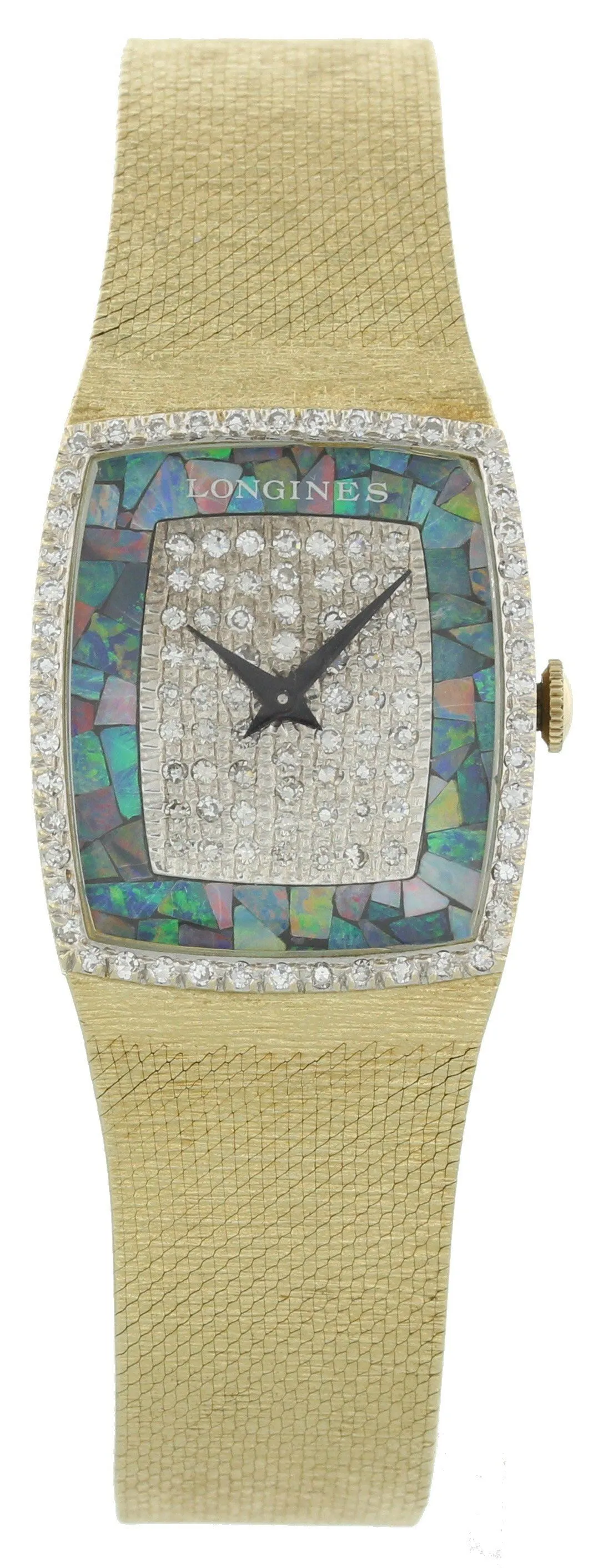 Ladies Longines 14k Gold Watch Opal Diamond Dial