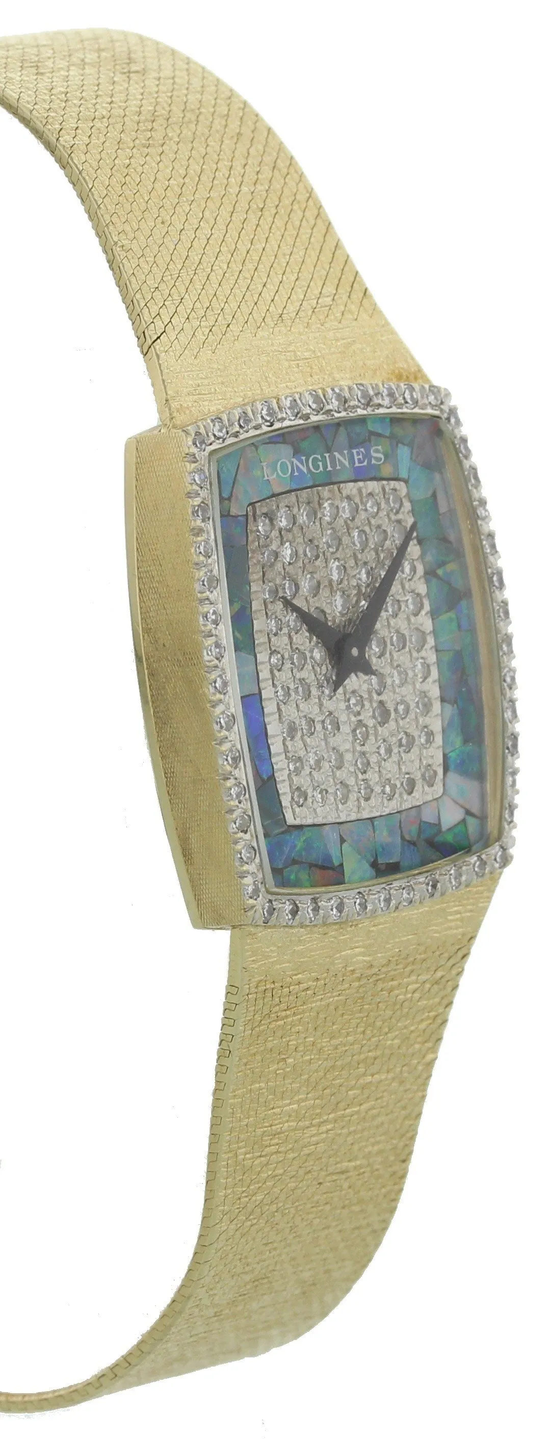 Ladies Longines 14k Gold Watch Opal Diamond Dial