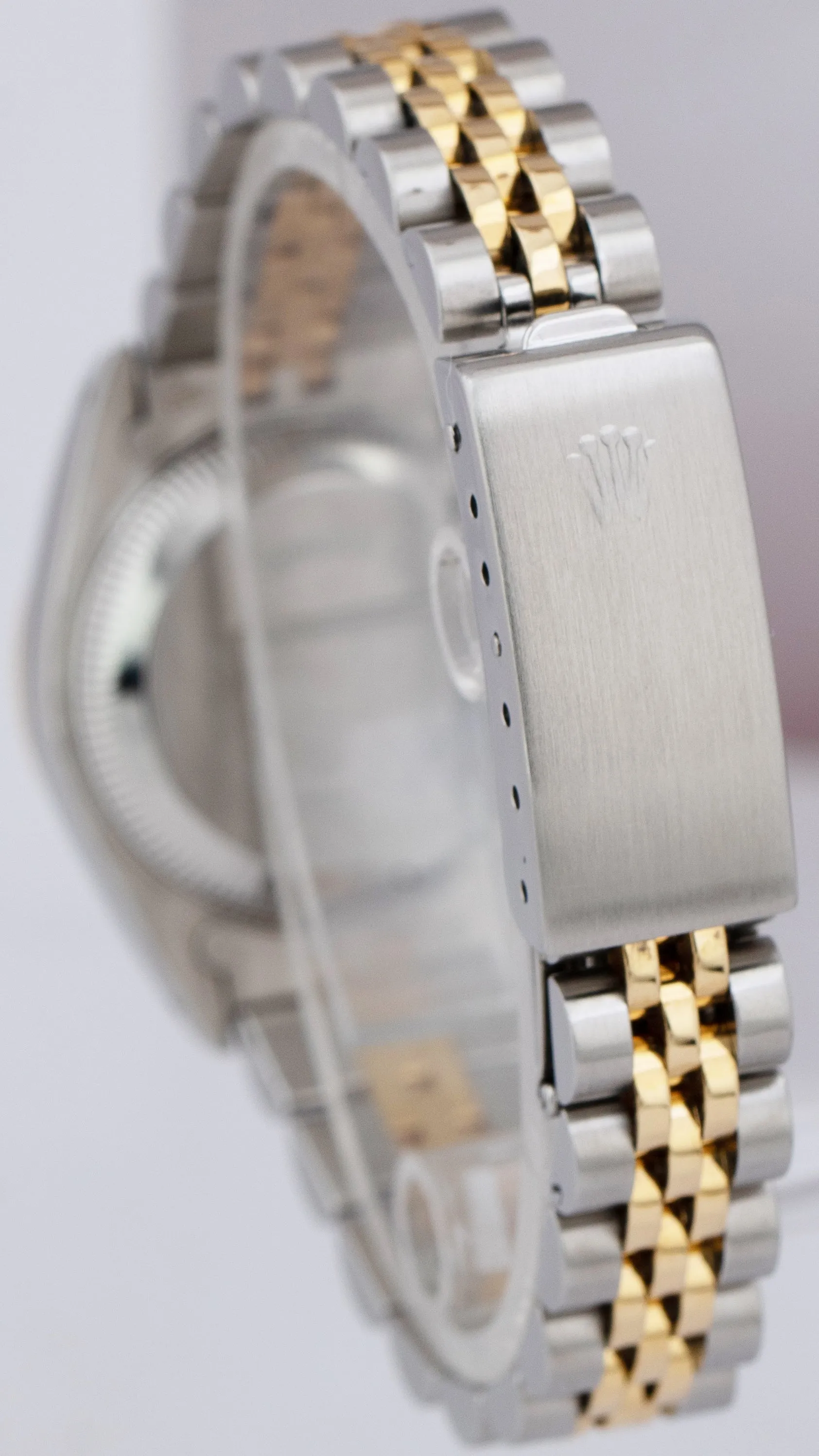 Ladies Rolex DateJust 26mm 18K Gold Two-Tone Black TAPESTRY Jubilee Watch 69173