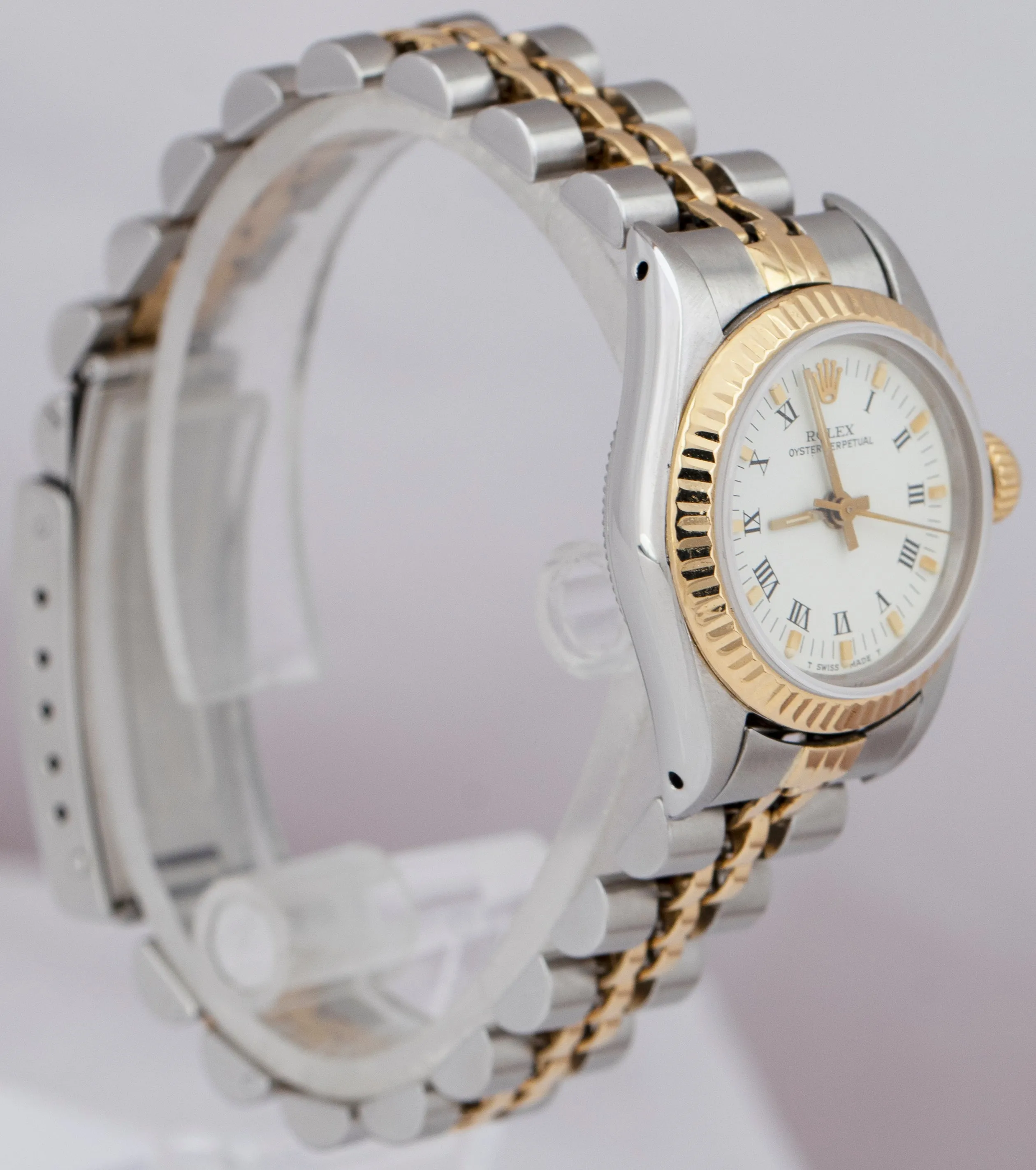 Ladies Rolex Oyster Perpetual 24mm Two-Tone Gold Steel White 67193 Jubilee Watch