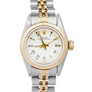 Ladies Rolex Oyster Perpetual 24mm Two-Tone Gold Steel White 67193 Jubilee Watch