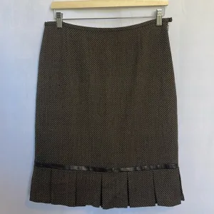 Lafayette 148 NY Wool Blend Skirt Size 10 Leather Trim Pleated Hem Casual EUC