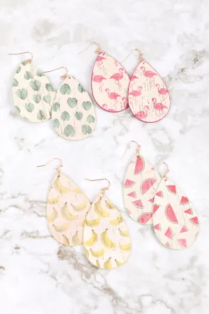 LEATHER PLANTERA TEAR DROP FISH HOOK EARRINGS