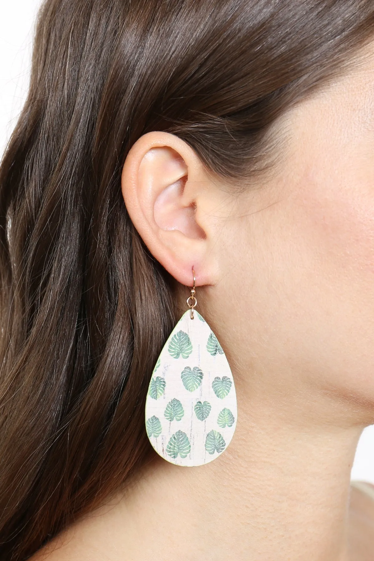 LEATHER PLANTERA TEAR DROP FISH HOOK EARRINGS