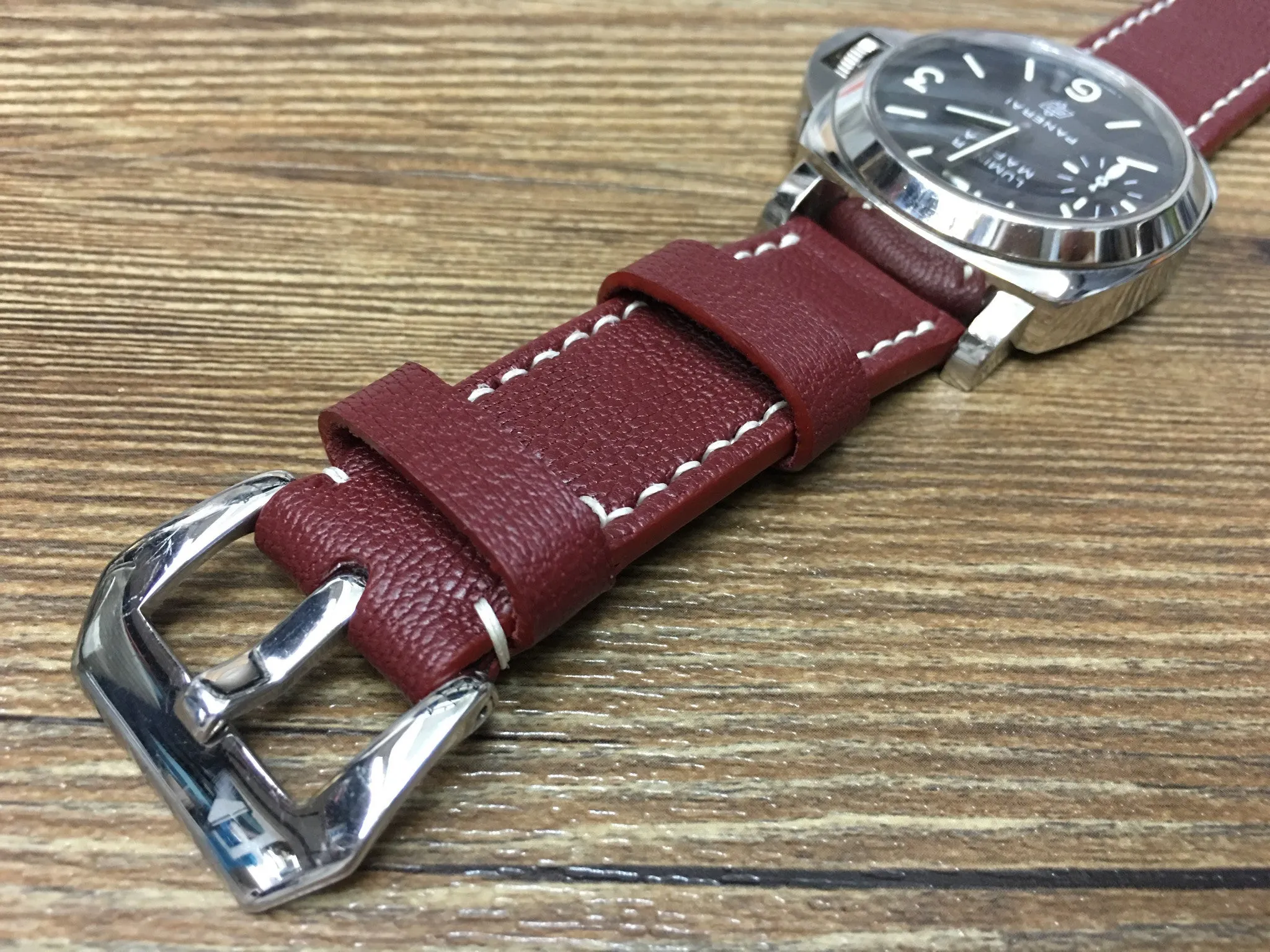 Leather Watch Strap 24mm, Watch Strap for Panerai, Leather Watch Band 24mm, Dark Red Watch Band 26mm, Gift Ideas for him