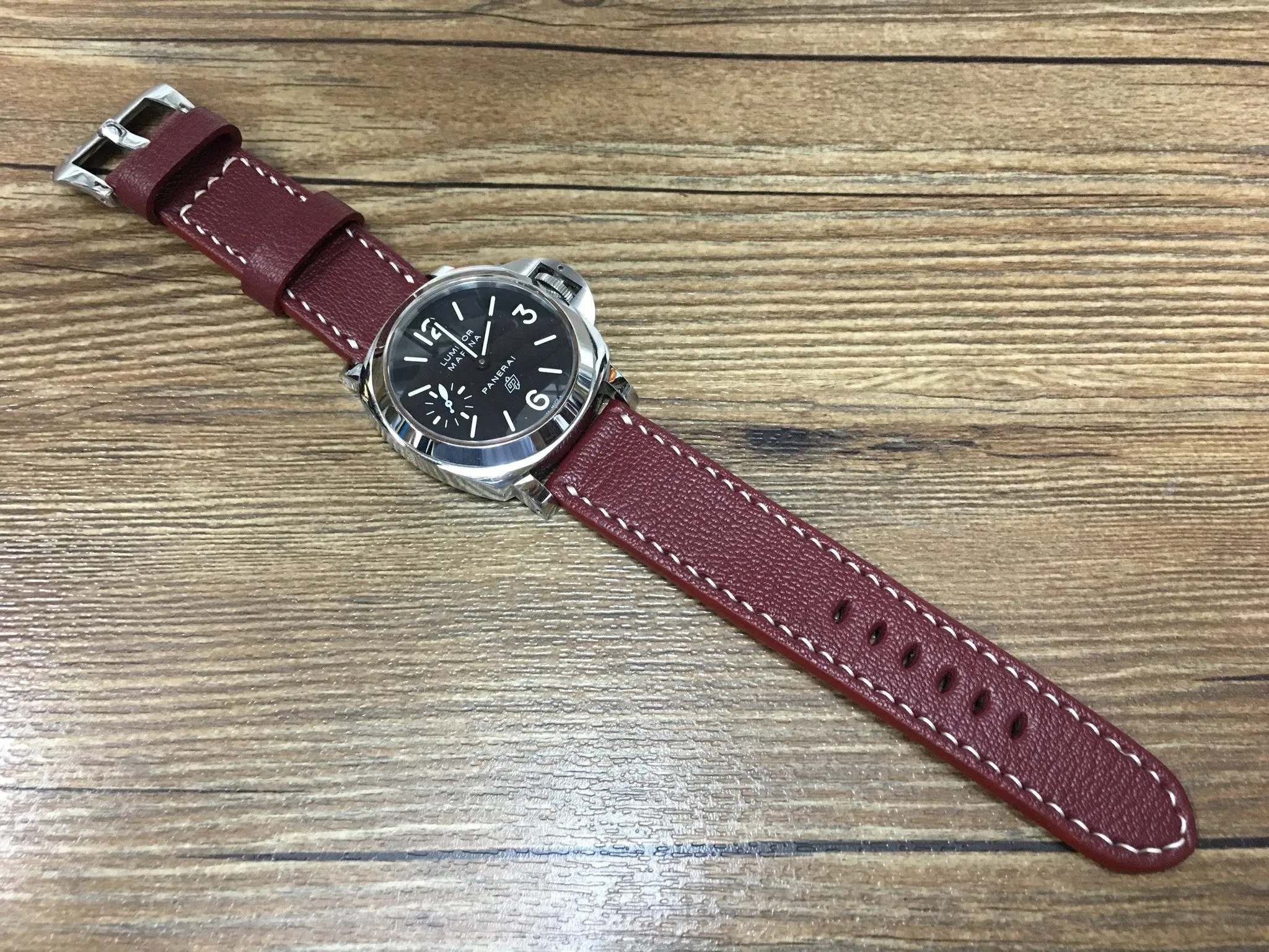 Leather Watch Strap 24mm, Watch Strap for Panerai, Leather Watch Band 24mm, Dark Red Watch Band 26mm, Gift Ideas for him