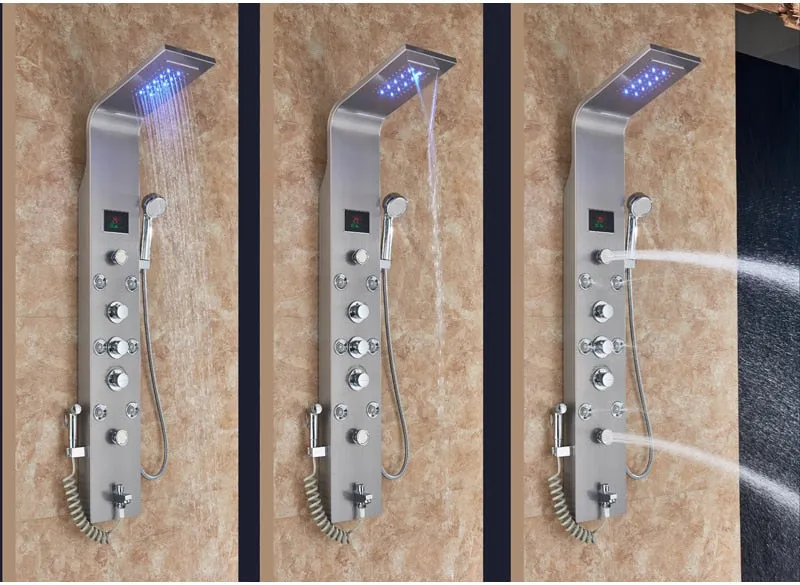 LED Light Shower Waterfall Rain Wall Shower System