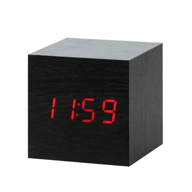 LED Wooden Alarm Clock Watch Table Voice Control Digital Wood Despertador Electronic Desktop USB/AAA Powered Clocks Table Decor