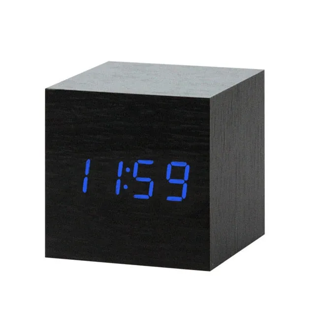 LED Wooden Alarm Clock Watch Table Voice Control Digital Wood Despertador Electronic Desktop USB/AAA Powered Clocks Table Decor