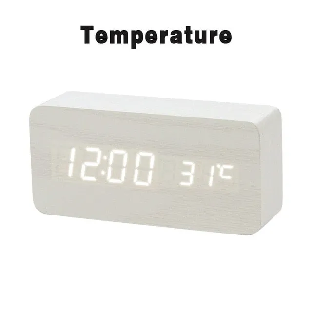 LED Wooden Alarm Clock Watch Table Voice Control Digital Wood Despertador Electronic Desktop USB/AAA Powered Clocks Table Decor