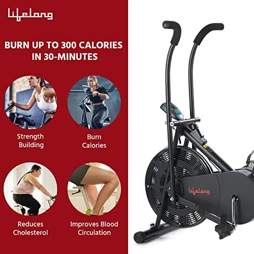 Lifelong LLEB101 Air Bike, Stationary Handle for Cardio Training, Weight Loss and Workout at Home (6 Month Warranty, Free Home Installation, Black)