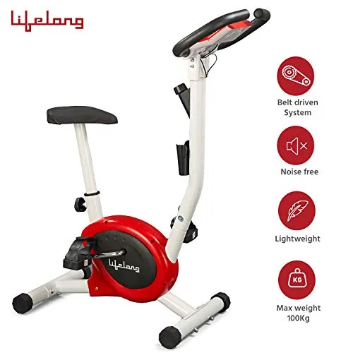 Lifelong LLF135 FitPro Stationary Exercise Belt Bike for Weight Loss at Home with Display and Resistance Control, White (Free Installation Assistance)