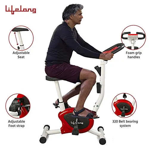 Lifelong LLF135 FitPro Stationary Exercise Belt Bike for Weight Loss at Home with Display and Resistance Control, White (Free Installation Assistance)