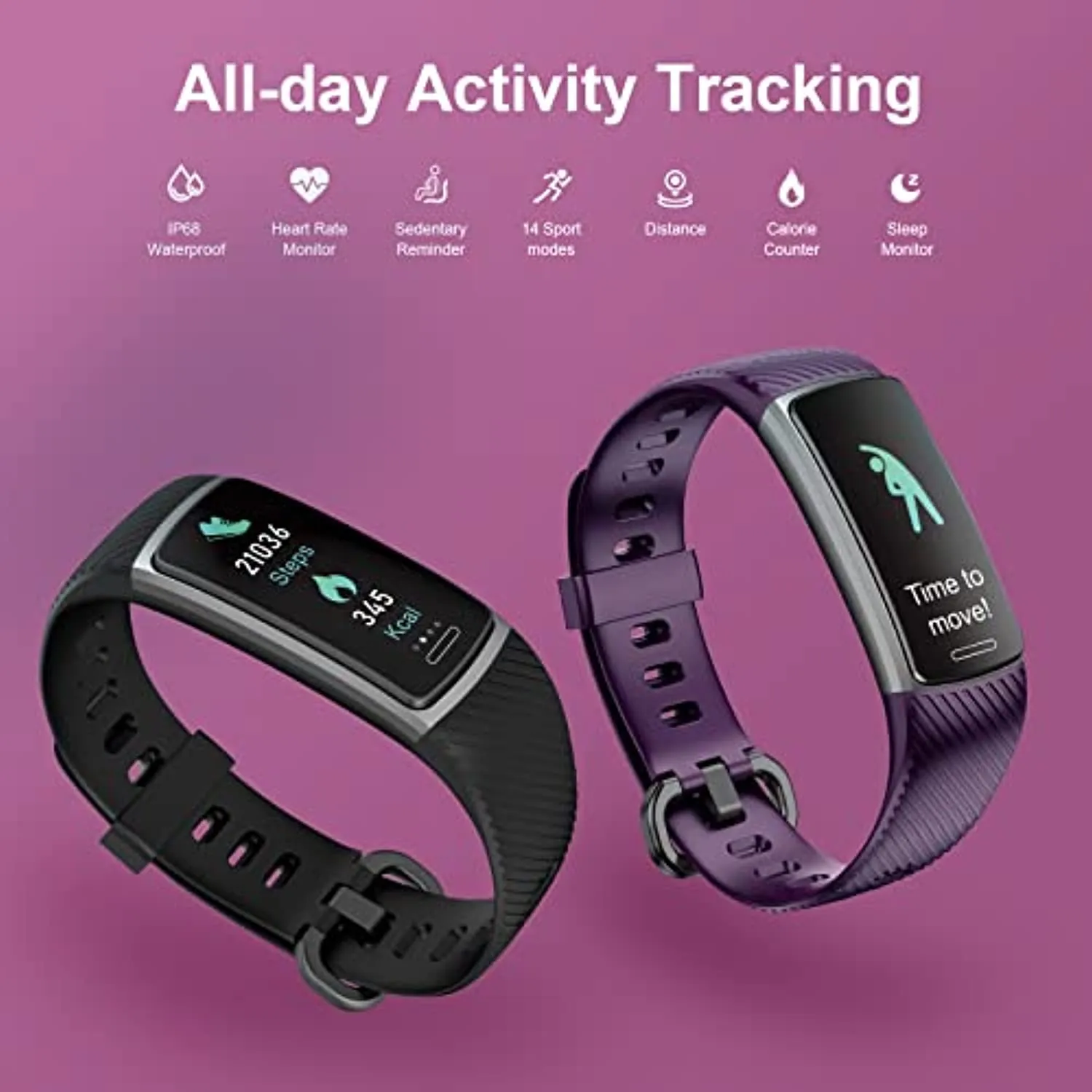 LIVIKEY Fitness Tracker, Activity Tracker with Heart Rate Monitor & Sleep Monitoring, IP68 Waterproof Pedometer, Calorie Counter, Health Fitness Watch for Sports Workout, Step Tracker for Women Men