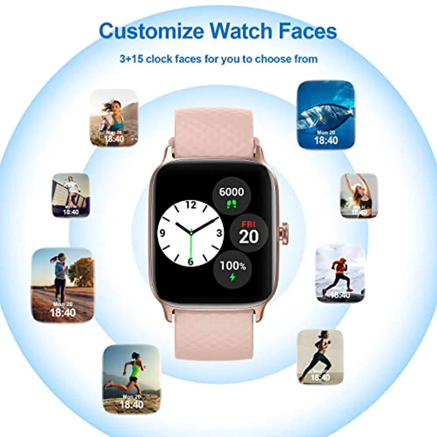 Livikey Smart Watch with Heart Rate Monitor, SpO2 and Sleep Tracking, Fitness Watch 5ATM Waterproof with Pedometer for Women Men, Pink