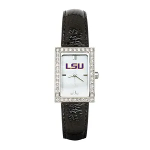LOUISIANA STATE UNIV LADIES ALLURE WATCH BLACK LEATHER STRAP