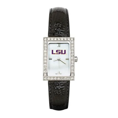 LOUISIANA STATE UNIV LADIES ALLURE WATCH BLACK LEATHER STRAP