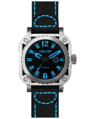 Lum-Tec G5 Mens - Stainless Steel - Blue Accents - Leather - 200 Meters