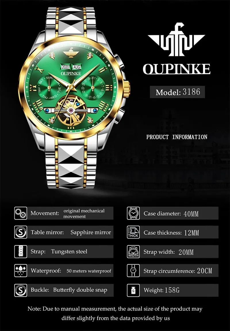 Luxury Automatic Sapphire Tungsten steel Green Watch
