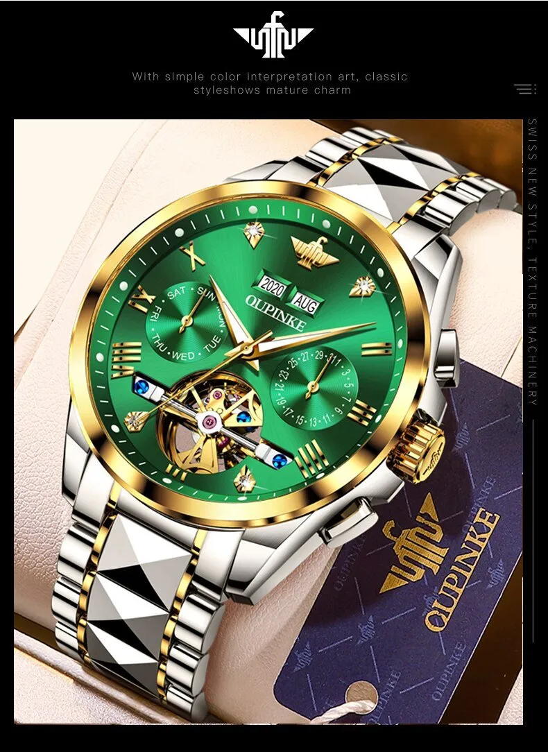 Luxury Automatic Sapphire Tungsten steel Green Watch
