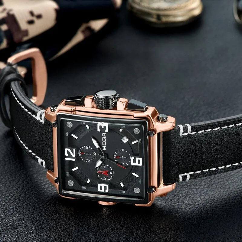 Luxury Brand MEGIR Chronograph Men Watches Leather Business Quartz Watch Men Fashion Sport Military Wristwatch Relogio Masculino