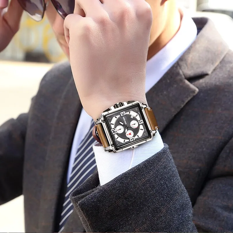 Luxury Brand MEGIR Chronograph Men Watches Leather Business Quartz Watch Men Fashion Sport Military Wristwatch Relogio Masculino