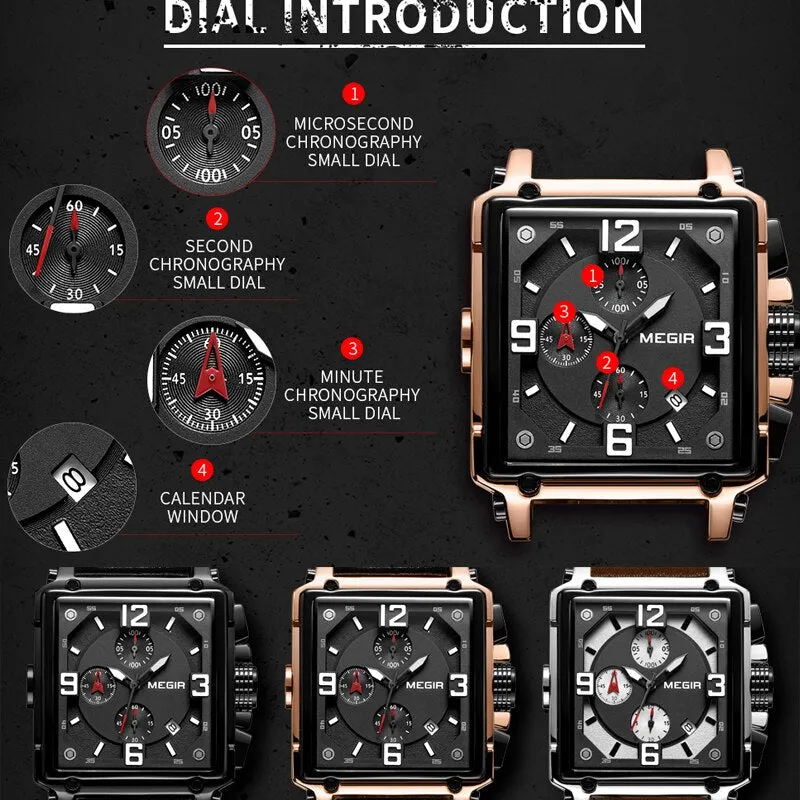 Luxury Brand MEGIR Chronograph Men Watches Leather Business Quartz Watch Men Fashion Sport Military Wristwatch Relogio Masculino