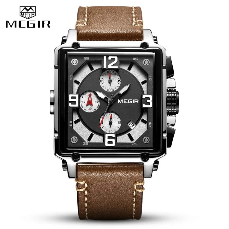 Luxury Brand MEGIR Chronograph Men Watches Leather Business Quartz Watch Men Fashion Sport Military Wristwatch Relogio Masculino