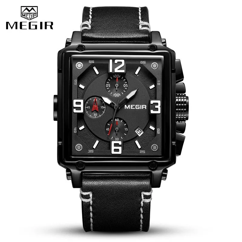 Luxury Brand MEGIR Chronograph Men Watches Leather Business Quartz Watch Men Fashion Sport Military Wristwatch Relogio Masculino