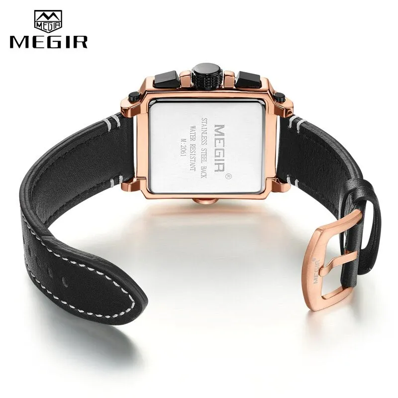 Luxury Brand MEGIR Chronograph Men Watches Leather Business Quartz Watch Men Fashion Sport Military Wristwatch Relogio Masculino