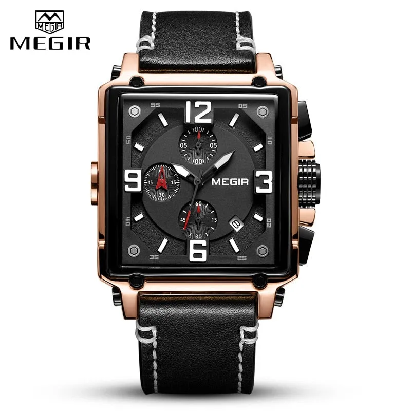 Luxury Brand MEGIR Chronograph Men Watches Leather Business Quartz Watch Men Fashion Sport Military Wristwatch Relogio Masculino
