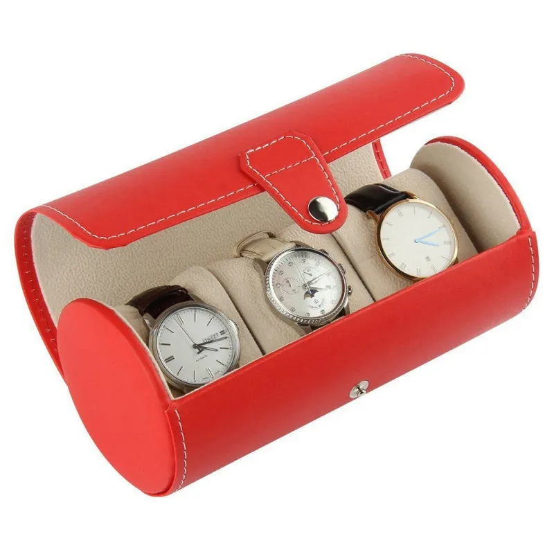 Luxury Watch Display Gift Box Case Roll 3 Slot Wristwatch PU Leather