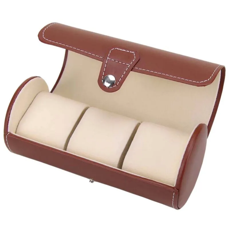 Luxury Watch Display Gift Box Case Roll 3 Slot Wristwatch PU Leather