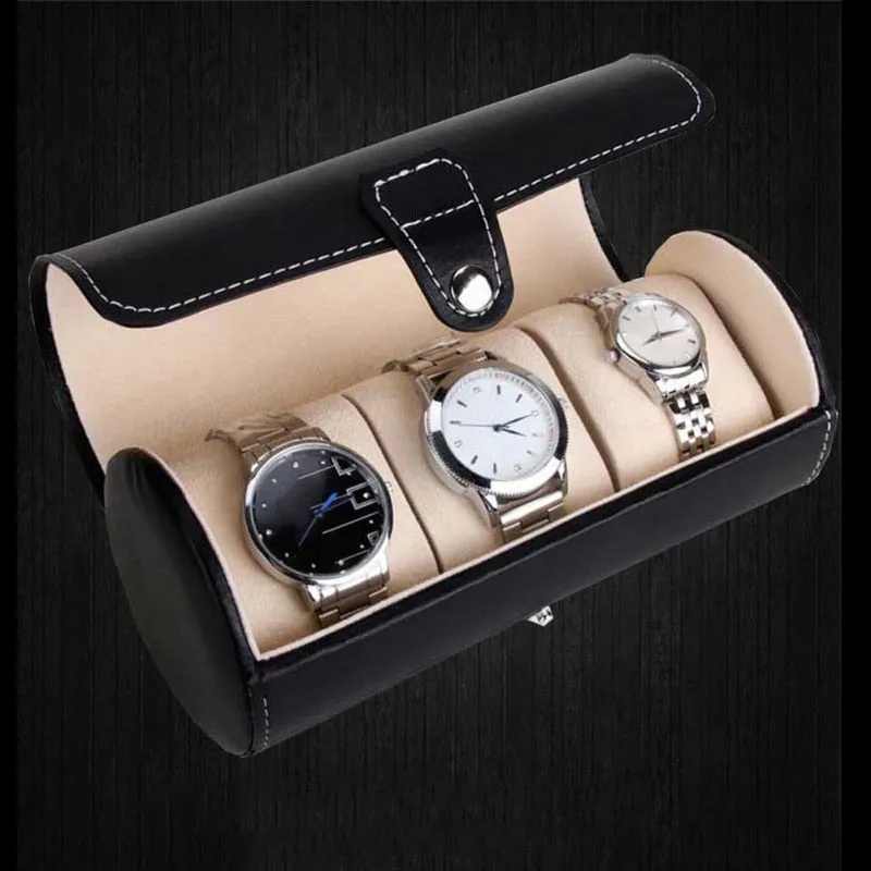 Luxury Watch Display Gift Box Case Roll 3 Slot Wristwatch PU Leather