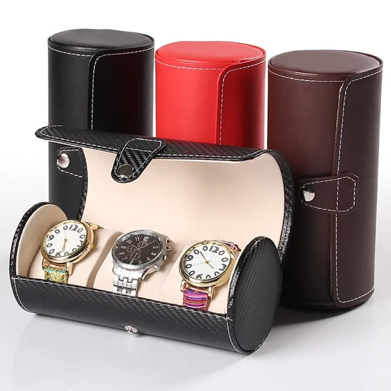 Luxury Watch Display Gift Box Case Roll 3 Slot Wristwatch PU Leather