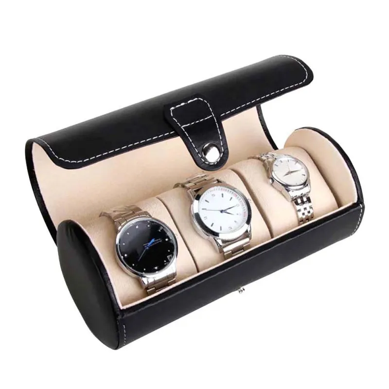 Luxury Watch Display Gift Box Case Roll 3 Slot Wristwatch PU Leather
