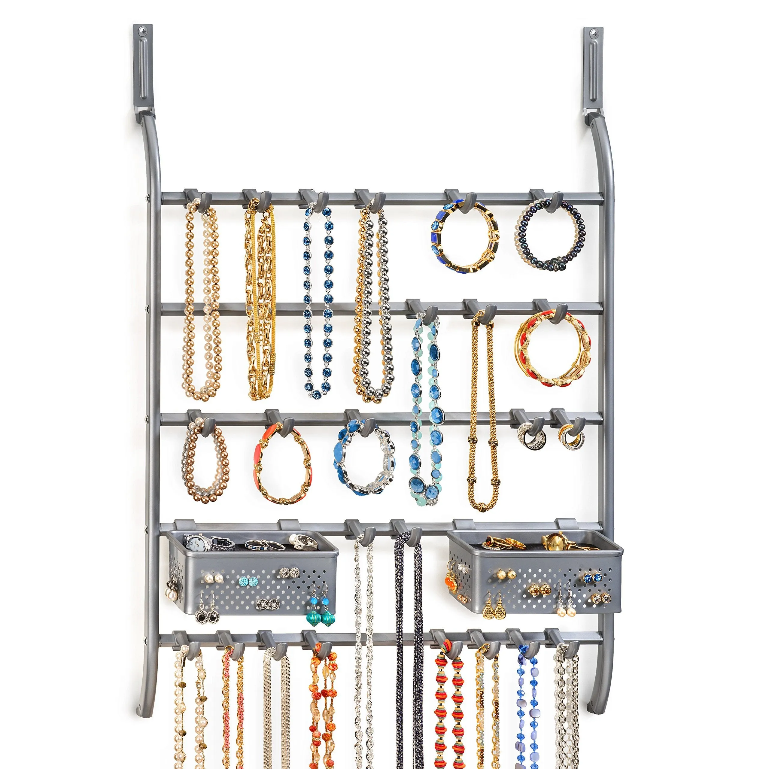 Lynk Over Door Or Wall Mount Jewelry Organizer Rack, Platinum