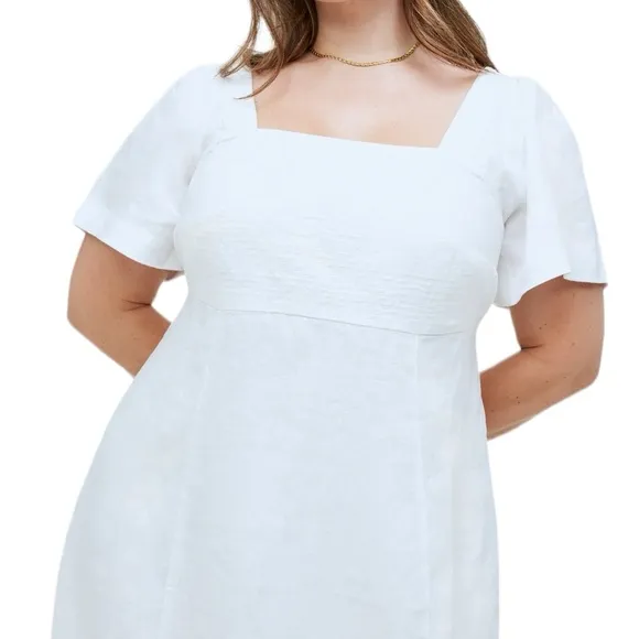 Madewell Plus Square-Neck Mini Dress in 100% White Linen